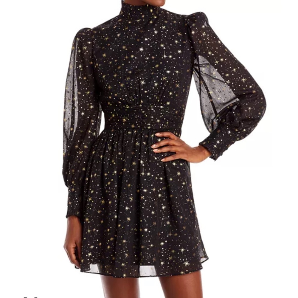 Black and gold foil star dress back zip sz small